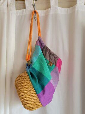 Liz Claiborne Linen  and Rattan Beach Bag